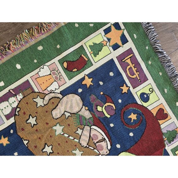 Vintage Christmas Santa Tapestry Fringe Throw Blanket - Picture 3 of 8